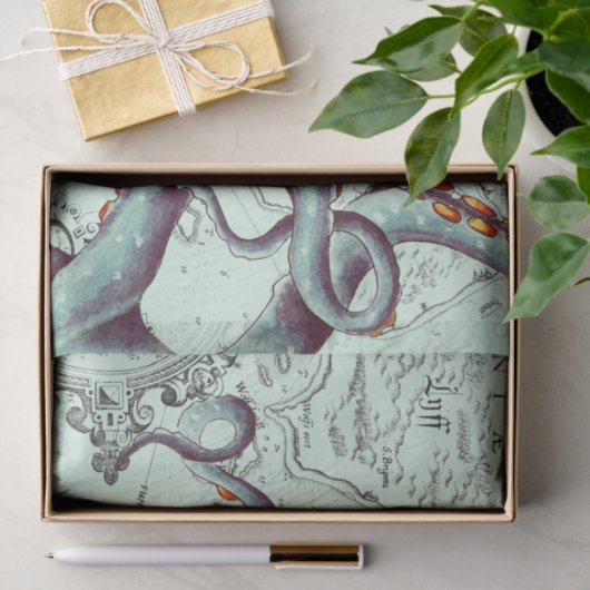Blauwgroen tentakels op Blauwgroen kaart Tissuepapier (Geschenk)