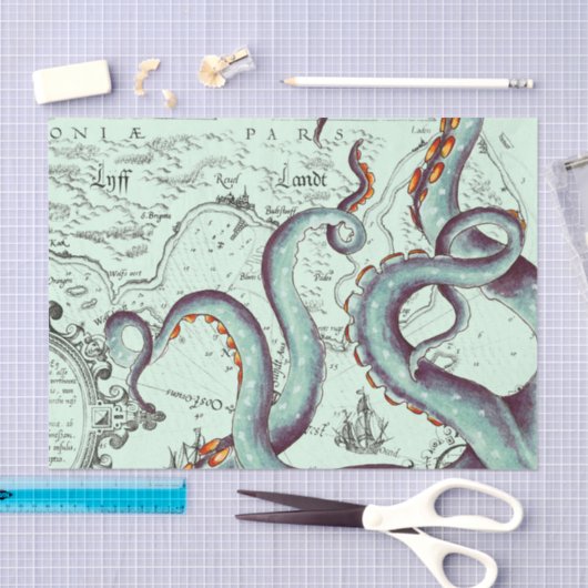 Blauwgroen tentakels op Blauwgroen kaart Tissuepapier (Craft)