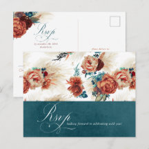 Blauwgroen Terracotta Floral Boho Wedding RSVP