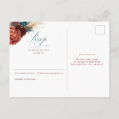 Blauwgroen Terracotta Floral Boho Wedding RSVP Briefkaart (Achterkant)