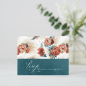 Blauwgroen Terracotta Floral Boho Wedding RSVP Briefkaart (Staand voorkant)