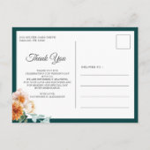 Blauwgroen Terracotta Floral Wedding Photo Dank u Briefkaart (Achterkant)