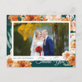 Blauwgroen Terracotta Floral Wedding Photo Dank u Briefkaart (Voorkant)