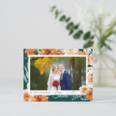 Blauwgroen Terracotta Floral Wedding Photo Dank u Briefkaart (Staand voorkant)