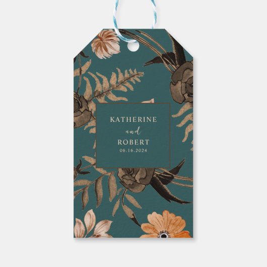 Blauwgroen terracotta val bruiloft gunst cadeaulabel (Achterkant)