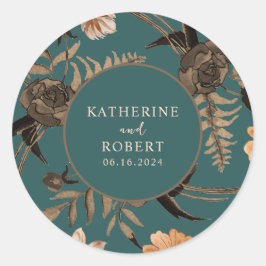 Blauwgroen terracotta waterverf bloemenherfst brui ronde sticker