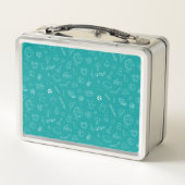 Blauwgroen Terug naar School Iconen Lunch Box (Achterkant)