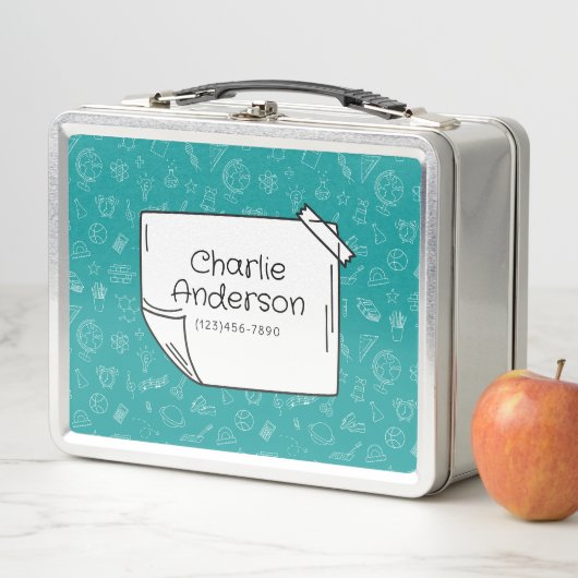Blauwgroen Terug naar School Iconen Lunch Box (In situ)