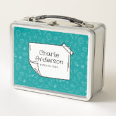 Blauwgroen Terug naar School Iconen Lunch Box (Voorkant)