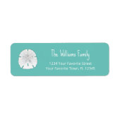 Blauwgroen terugzendadres Tropisch strand Sand Dol Etiket (Voorkant)