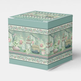  Blauwgroen thee en Rozen kubusdoos Bedankdoosjes