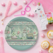  Blauwgroen thee- en Rozen papieren Borden Papieren Bordje (Feest)