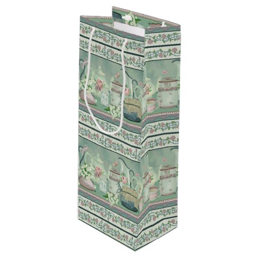  Blauwgroen thee & Rozen Wijntas Wijn Cadeautas (Voorkant Gekanteld)