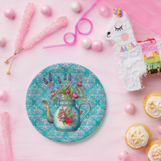 Blauwgroen  theepot partij papier Borden Papieren Bordje (Feest)