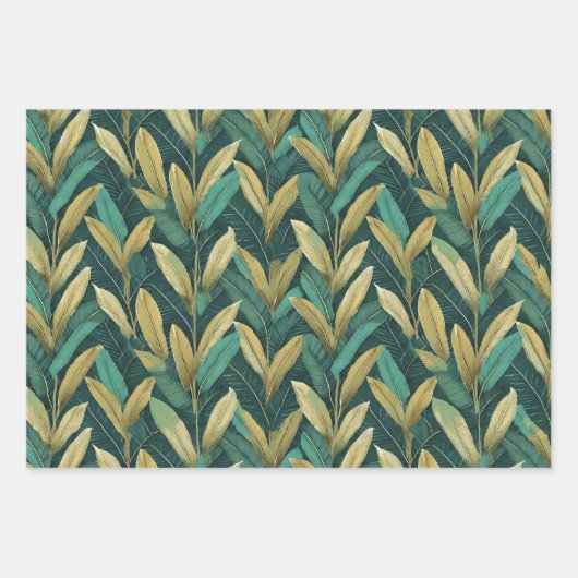 Blauwgroen Ti bladeren inpakpapier Vel (Voorkant)