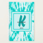 Blauwgroen Tie Dye Monogram en Benoemingboek Planner (Voorkant)