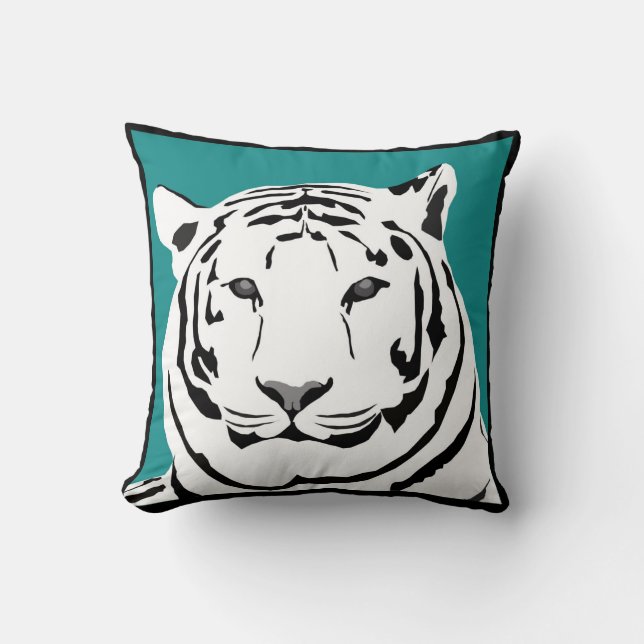 Blauwgroen Tiger Throw Cushion Kussen (Voorkant)