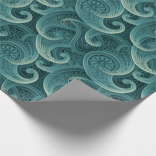 Blauwgroen tijdloos Paisley-patroon Cadeaupapier (Hoek)