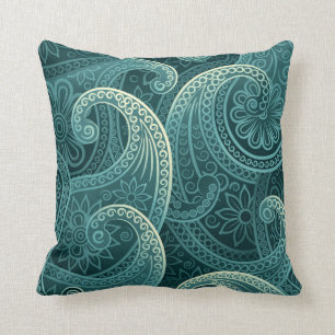 Blauwgroen tijdloos Paisley-patroon Kussen