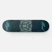 Blauwgroen tijger op Scrolly Square Persoonlijk Skateboard (Horizontaal)