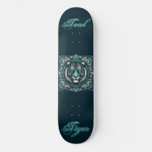 Blauwgroen tijger op Scrolly Square Persoonlijk Skateboard