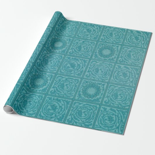 Blauwgroen Tile Pattern (door William Morris) Cadeaupapier (Uitgerold)