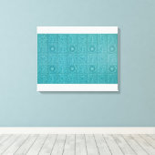Blauwgroen Tile Pattern (door William Morris) Canvas Afdruk (Insitu (Houten vloer))