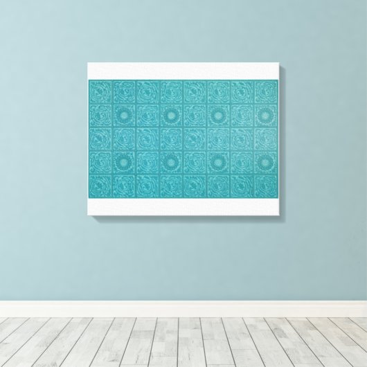 Blauwgroen Tile Pattern (door William Morris) Canvas Afdruk (Insitu (Houten vloer))