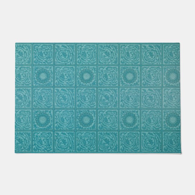Blauwgroen Tile Pattern (door William Morris) Deurmat (Voorkant)