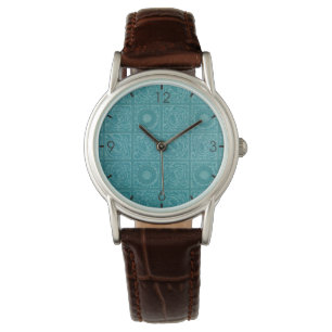 Blauwgroen Tile Pattern (door William Morris) Horloge