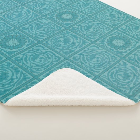 Blauwgroen Tile Pattern (door William Morris) Sherpa Deken (3/4)