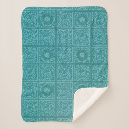 Blauwgroen Tile Pattern (door William Morris) Sherpa Deken (Voorkant)