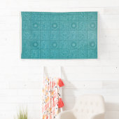 Blauwgroen Tile Pattern (door William Morris) Spandoek (Insitu)