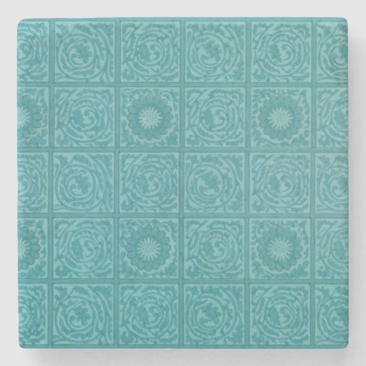 Blauwgroen Tile Pattern (door William Morris) Stenen Onderzetter (Voorkant)