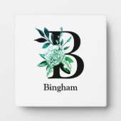 Blauwgroen Tint Floral Monogram Letter B Fotoplaat (Voorkant)