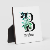 Blauwgroen Tint Floral Monogram Letter B Fotoplaat (Voorkant)