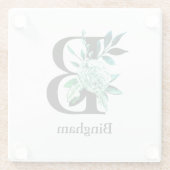Blauwgroen Tint Floral Monogram Letter B Glazen Onderzetter (Achterkant)