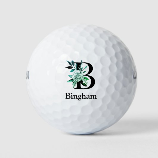 Blauwgroen Tint Floral Monogram Letter B Golfballen (Voorkant)