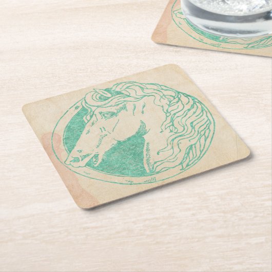  Blauwgroen Tint Horse Cameo Kartonnen Onderzetters (Schuin)