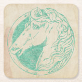  Blauwgroen Tint Horse Cameo Kartonnen Onderzetters (Voorkant)