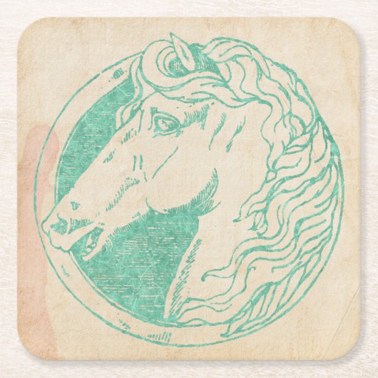  Blauwgroen Tint Horse Cameo Kartonnen Onderzetters (Voorkant)