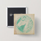 Blauwgroen Tint Horse Cameo Vierkante Button 5,1 Cm (Voorkant /achterkant)