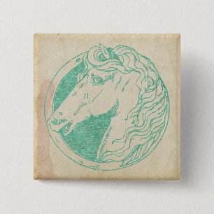  Blauwgroen Tint Horse Cameo Vierkante Button 5,1 Cm