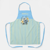 Blauwgroen Top met Cream Stripes Bloemen Schort (Voorkant)