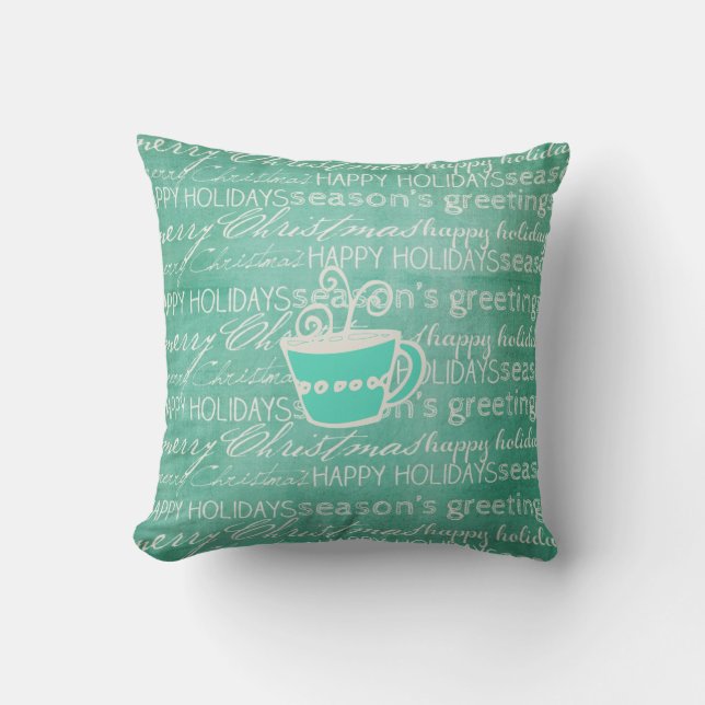 Blauwgroen Topografie Hot Chocolate Holiday Pillow Kussen (Voorkant)