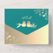Blauwgroen Tortelduifjes bruiloft All In One Uitnodiging (Achterkant)