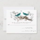 Blauwgroen  Tortelduifjes bruiloft RSVP (Achterkant)