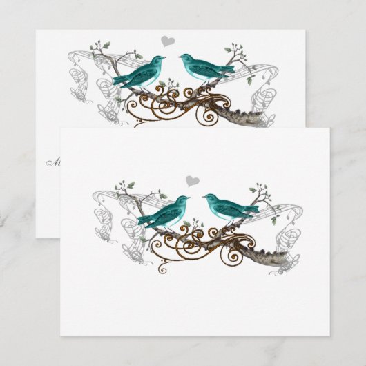 Blauwgroen Tortelduifjes bruiloft RSVP (Voorkant / Achterkant)
