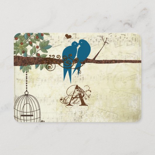 Blauwgroen Tortelduifjes die in een Boom RSVP zitt (Achterkant)