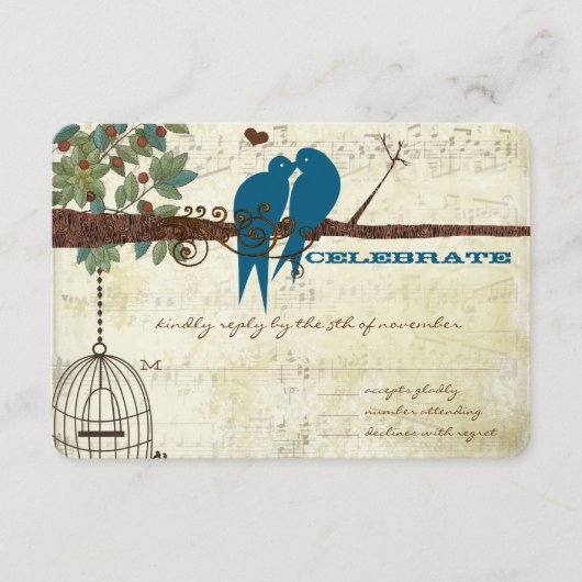 Blauwgroen Tortelduifjes die in een Boom RSVP zitt (Voorkant)